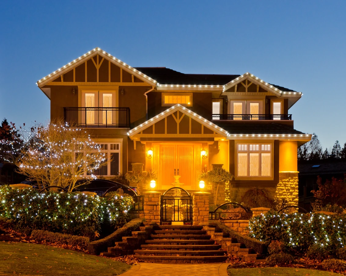 House with roofline and gutter lighting